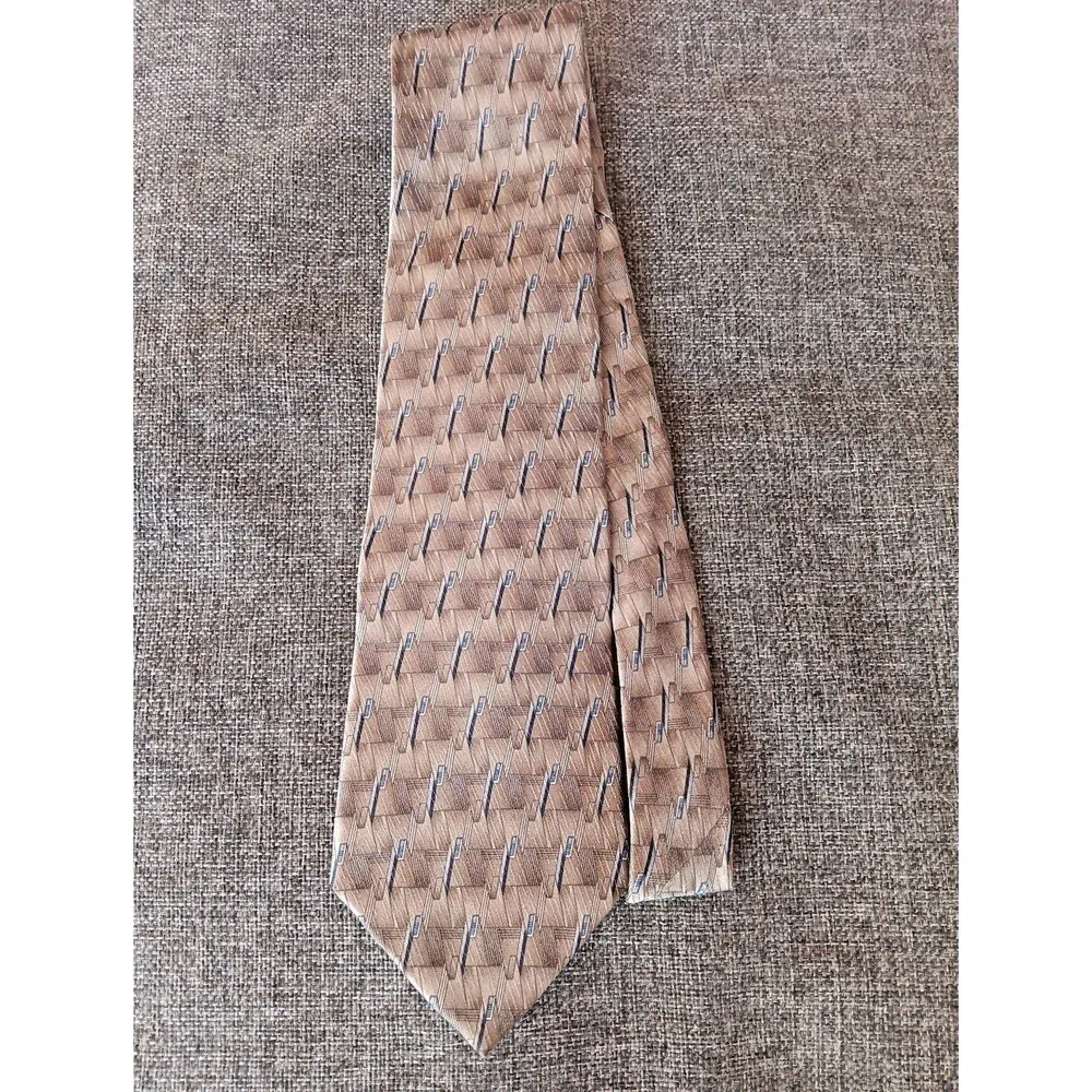 Tie 70s 80s 90s Y2K Mens Arrow Silk Brown Black Gray 4 Wide 58 Long
